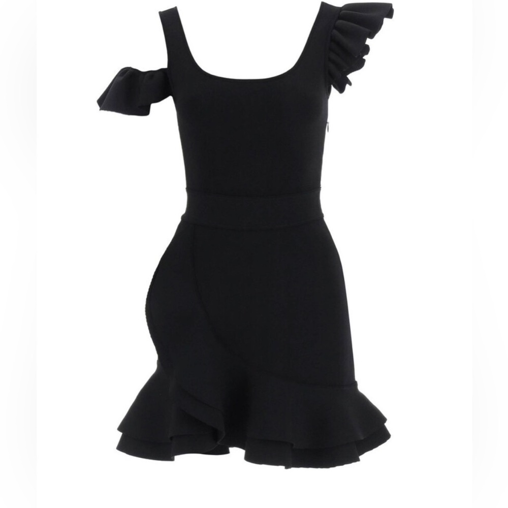 NWT ALEXANDER MCQUEEN Knitted Mini Dress with Ruffles Sz SMALL Black  EUR 1980